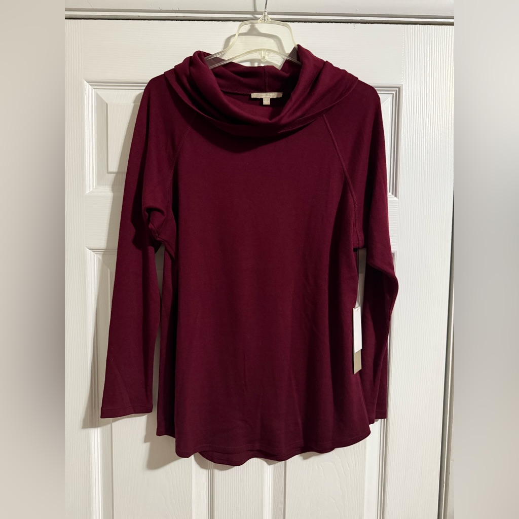 Joan Vass Maroon Cowl Neck Long Sleeve Top - Large - Nwt
